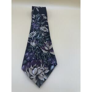 JT Beckett Floral Neck Tie Navy Purple White Flowers Men’s Vintage Tie